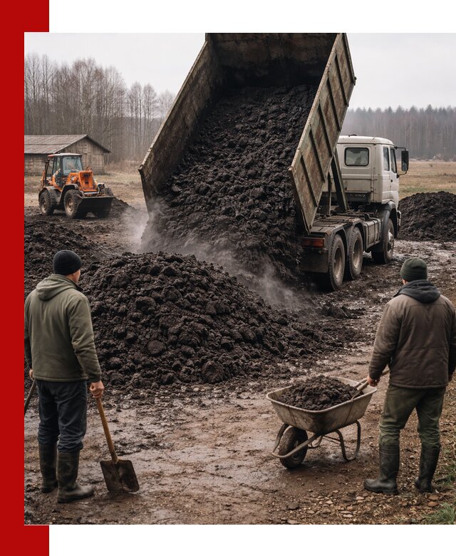 Доставка низинного торфа с разгрузкой и доставкой в Наро-Фоминске