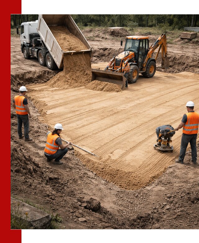 Устройство песчаной подушки для фундаментов и дорог в Наро-Фоминске